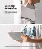 Galaxy Tab S8 / Tab S7 Case | Fusion - Clear tablet case with lanyard holes worn over the shoulder with a strap.