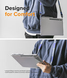 Galaxy Tab S8 Ultra Case | Fusion - Person wearing a clear tablet case with a blue branded lanyard strap.