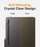 Galaxy Tab S8 Ultra Case | Fusion - Comparison showing a clear Ringke case versus a yellowed competitor case on a tablet.