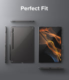 Galaxy Tab S8 Ultra Case | Fusion - Tablet in a clear case shown from front, back, and side angles on a gray background.