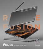 Galaxy Tab S8 Ultra Case | Fusion - Clear protective case on a tablet with an S Pen floating above against a gray background.