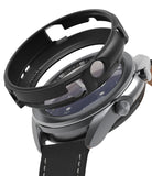 Galaxy Watch 3 41mm Case | Air Sports - Black protective case hovering above a silver Galaxy Watch 3 with a leather strap.