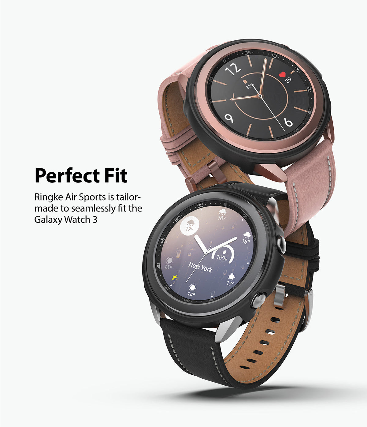 Galaxy Watch 3 41mm Case | Air Sports - Two Galaxy Watch 3 units with protective cases and leather straps stacked vertically.