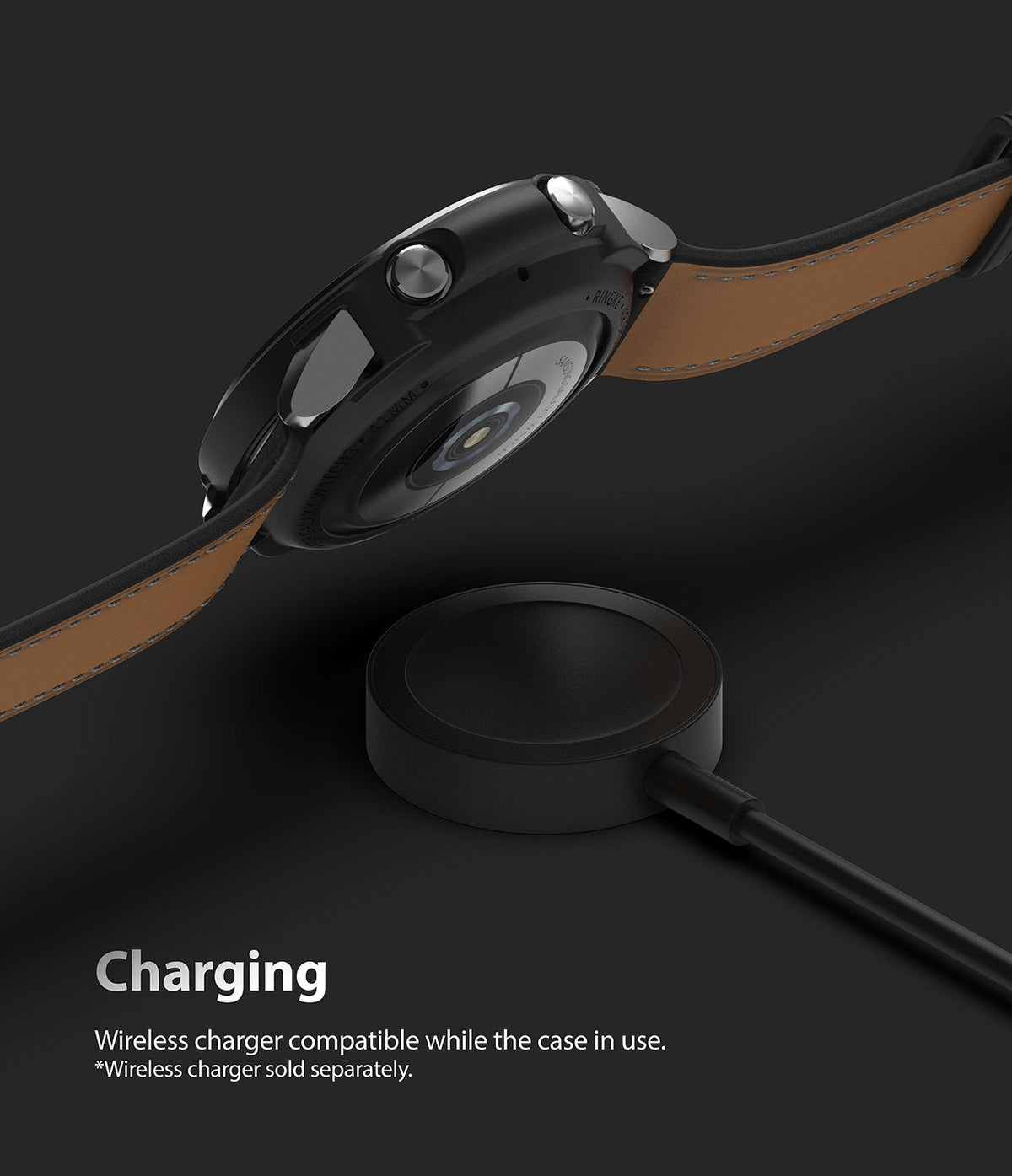 Galaxy Watch 3 41mm Case | Air Sports - Black watch case on a Galaxy Watch 3 hovering above a wireless charging pad.