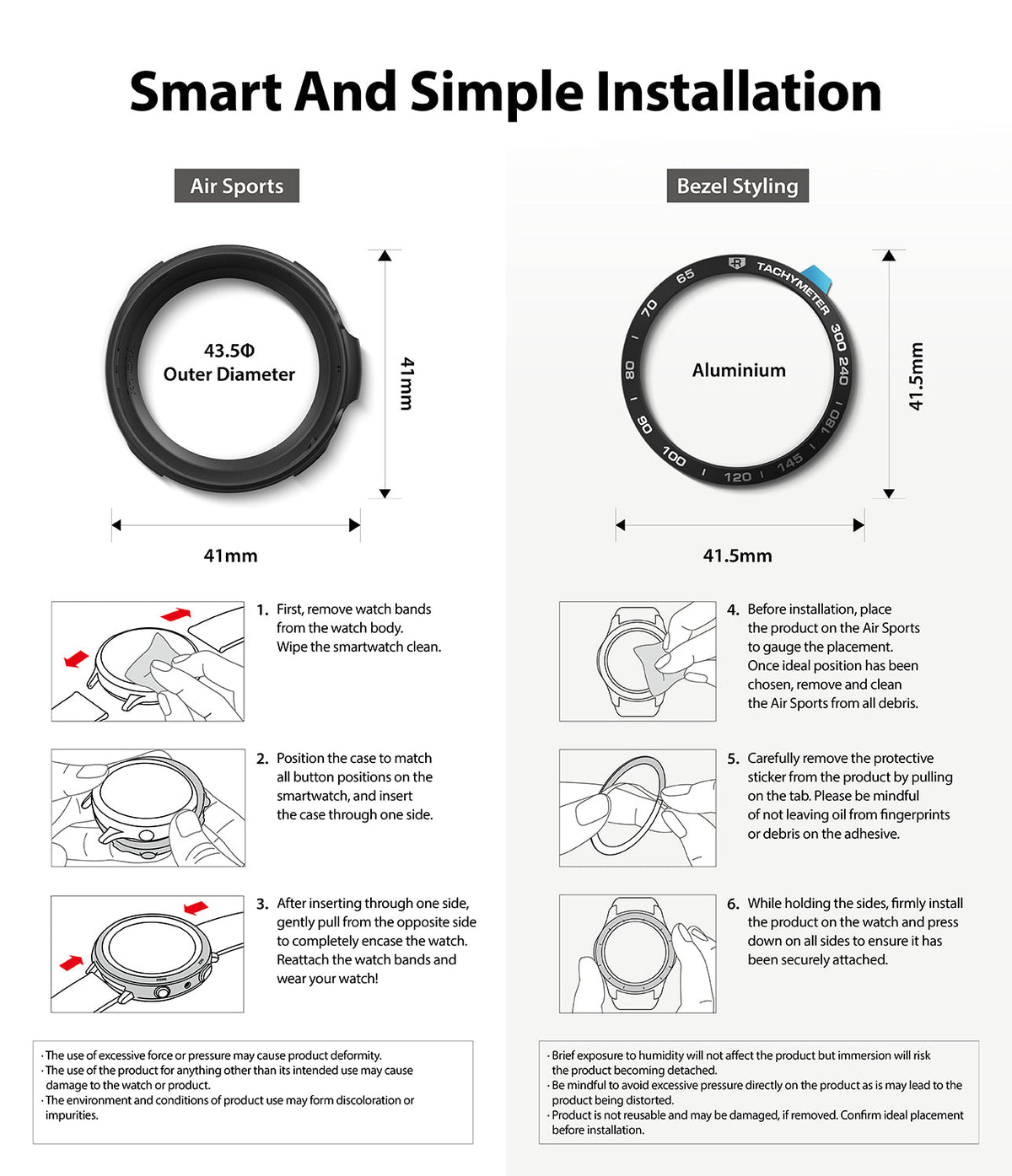Galaxy Watch 3 41mm | Air Sports + Bezel Styling 10 - Installation guide for watch case and bezel with numbered steps.