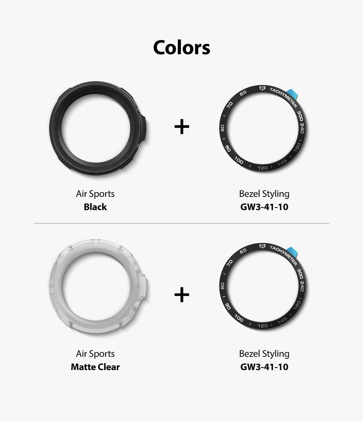 Galaxy Watch 3 41mm | Air Sports + Bezel Styling 10 - Black and clear Air Sports covers paired with tachymeter bezels.