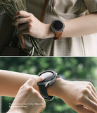 Galaxy Watch 3 41mm | Air Sports + Bezel Styling 10 - A person wearing a Galaxy Watch 3 with a clear case and bezel.