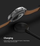 Galaxy Watch 3 41mm | Air Sports + Bezel Styling 10 - Galaxy Watch 3 with protective case hovering over a wireless charger.