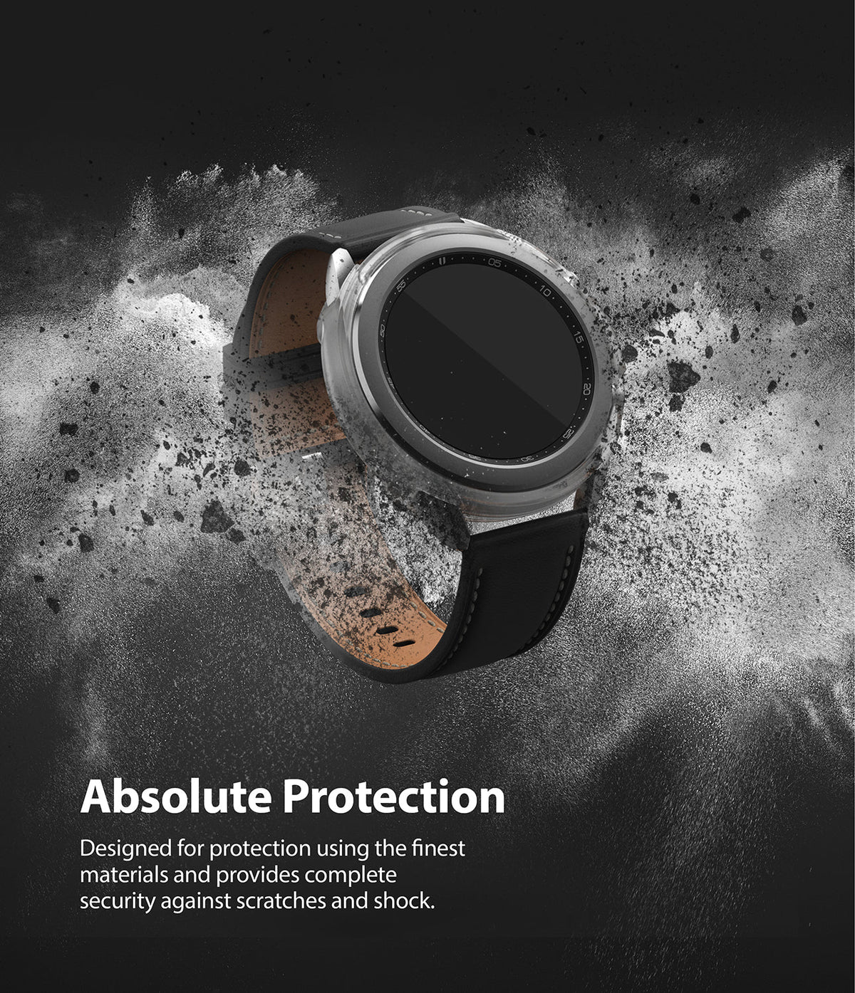 Galaxy Watch 3 41mm Case | Air Sports - Smartwatch with clear protective case surrounded by a dynamic dust explosion.