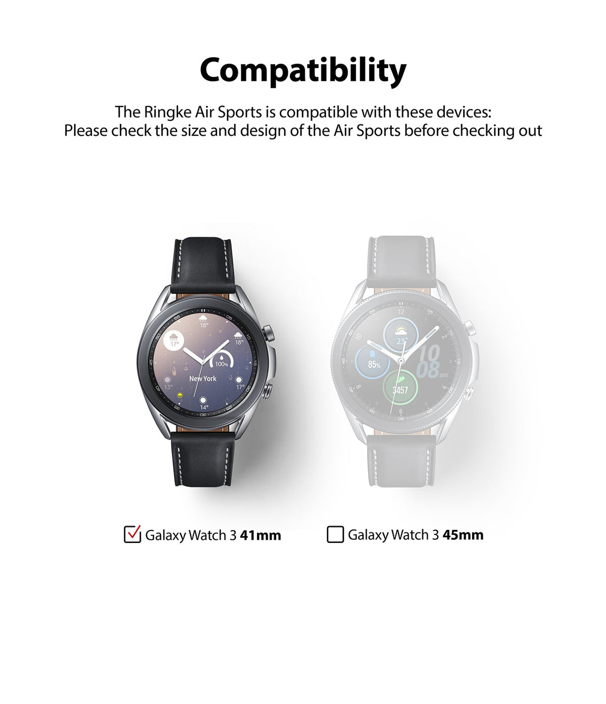 Galaxy Watch 3 41mm Case | Air Sports - Compatibility chart showing a checked 41mm watch and an unchecked 45mm watch.