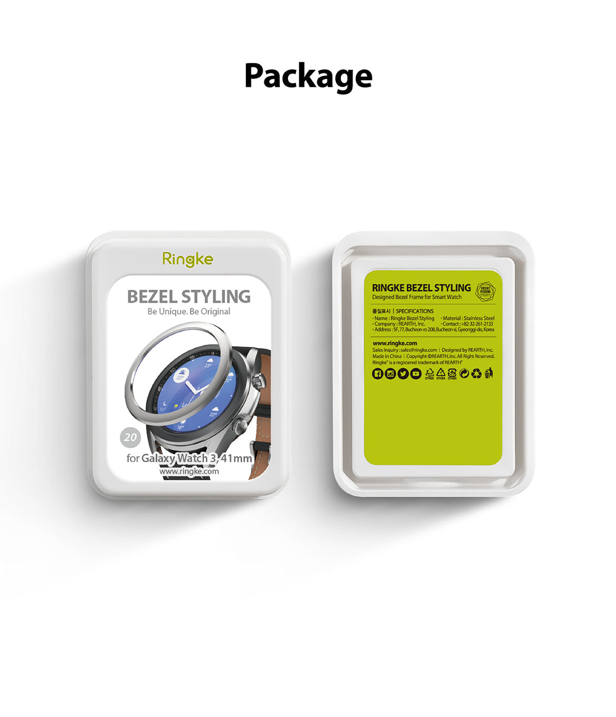 Galaxy Watch 3 (41mm) | Bezel Styling - Front and back view of Ringke Bezel Styling packaging for Galaxy Watch 3.