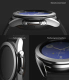 Galaxy Watch 3 (41mm) | Bezel Styling - Close-up views of the watch showing the raised bezel, side buttons, and engraved pattern.