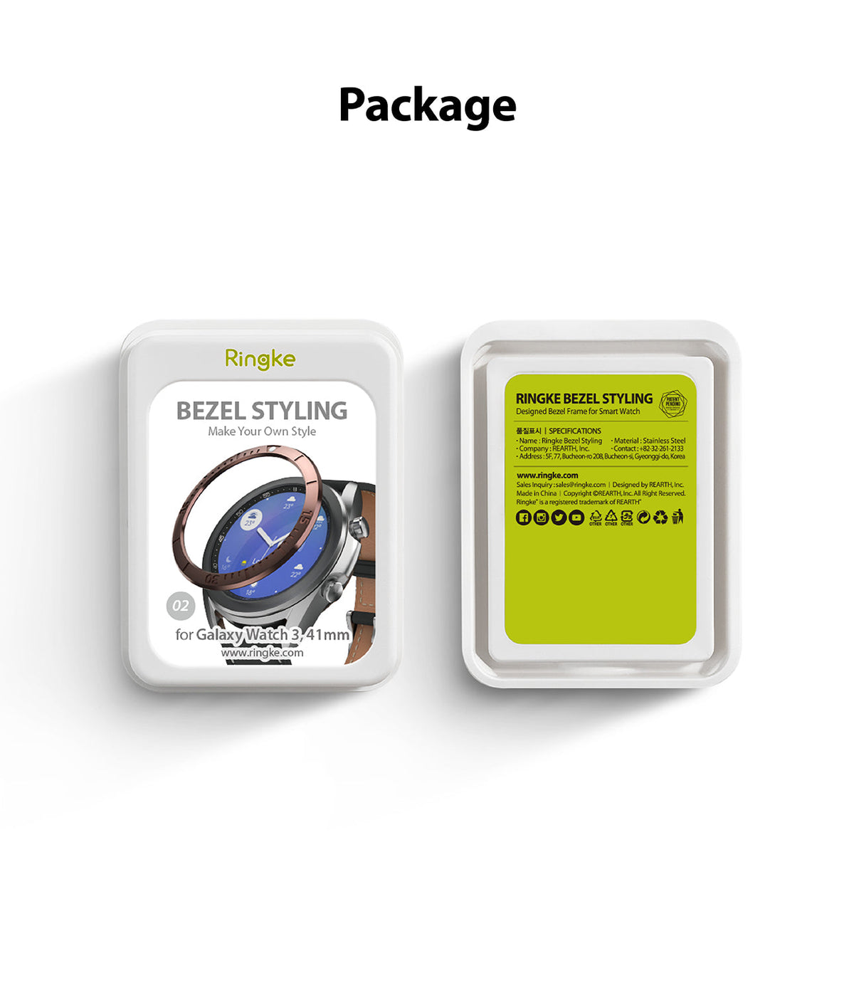 Galaxy Watch 3 (41mm) | Bezel Styling - Front and back view of Ringke bezel styling packaging for Galaxy Watch 3.