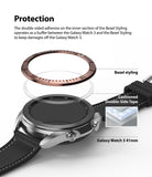 Galaxy Watch 3 (41mm) | Bezel Styling - Exploded view showing a bronze bezel ring, adhesive tape, and the watch body.