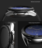 Galaxy Watch 3 (41mm) | Bezel Styling - Close-ups of a smartwatch showing a raised bezel, tailored side cutouts, and engraved markings.