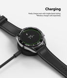 Galaxy Watch 3 (41mm) | Bezel Styling - A Galaxy Watch 3 with a black bezel accessory charging on a wireless dock.