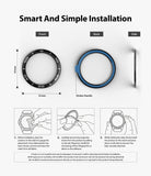 Galaxy Watch 3 (41mm) | Bezel Styling - Three-step installation guide for a watch bezel cover with front, back, and side views.