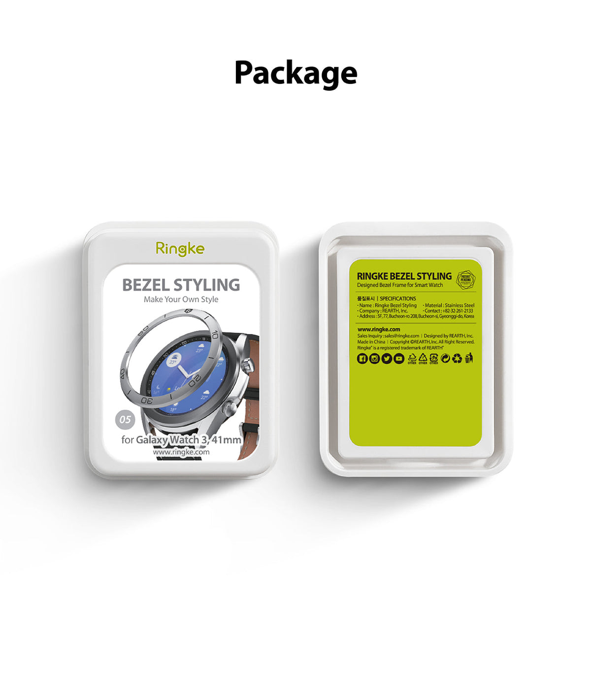 Galaxy Watch 3 (41mm) | Bezel Styling - Front and back of Ringke Bezel Styling packaging for Galaxy Watch 3.