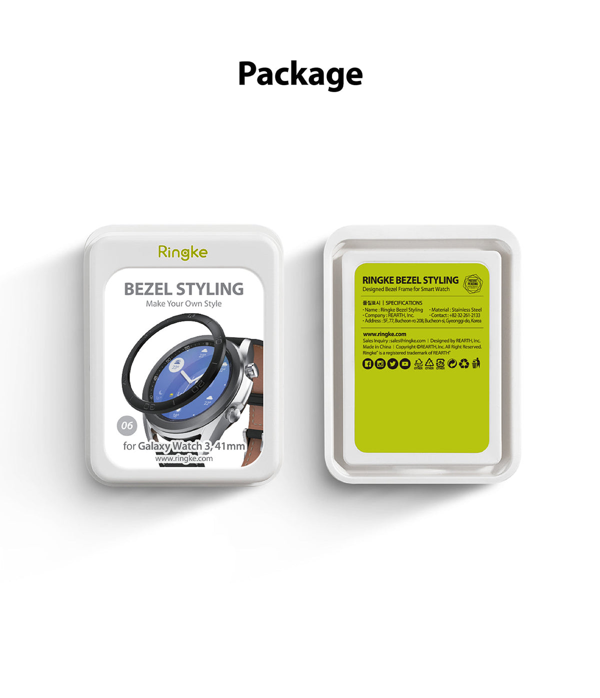 Galaxy Watch 3 (41mm) | Bezel Styling - Front and back view of Ringke bezel styling packaging for Galaxy Watch 3.