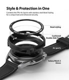 Galaxy Watch 3 45mm | Air Sports Black + Bezel Styling 10 - Exploded view of watch bezel, case, and strap components.