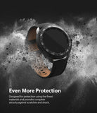 Galaxy Watch 3 45mm | Air Sports Black + Bezel Styling 10 - Black smartwatch with tachymeter bezel in a dust explosion.