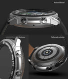 Galaxy Watch 3 45mm | Air Sports Black + Bezel Styling 10 - Three views showing watch bezel, side buttons, and back.