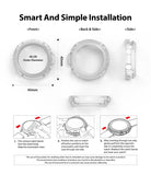 Galaxy Watch 3 45mm Case | Air Sports - Technical diagrams and installation steps for a clear smartwatch protective case.