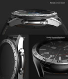 Galaxy Watch 3 (45mm) | Bezel Styling - Close-up views of watch bezel with raised edges, tailored cutouts, and engraved markings.