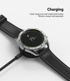 Galaxy Watch 3 (45mm) | Bezel Styling - Silver Galaxy Watch 3 with black bezel styling charging on a wireless dock.