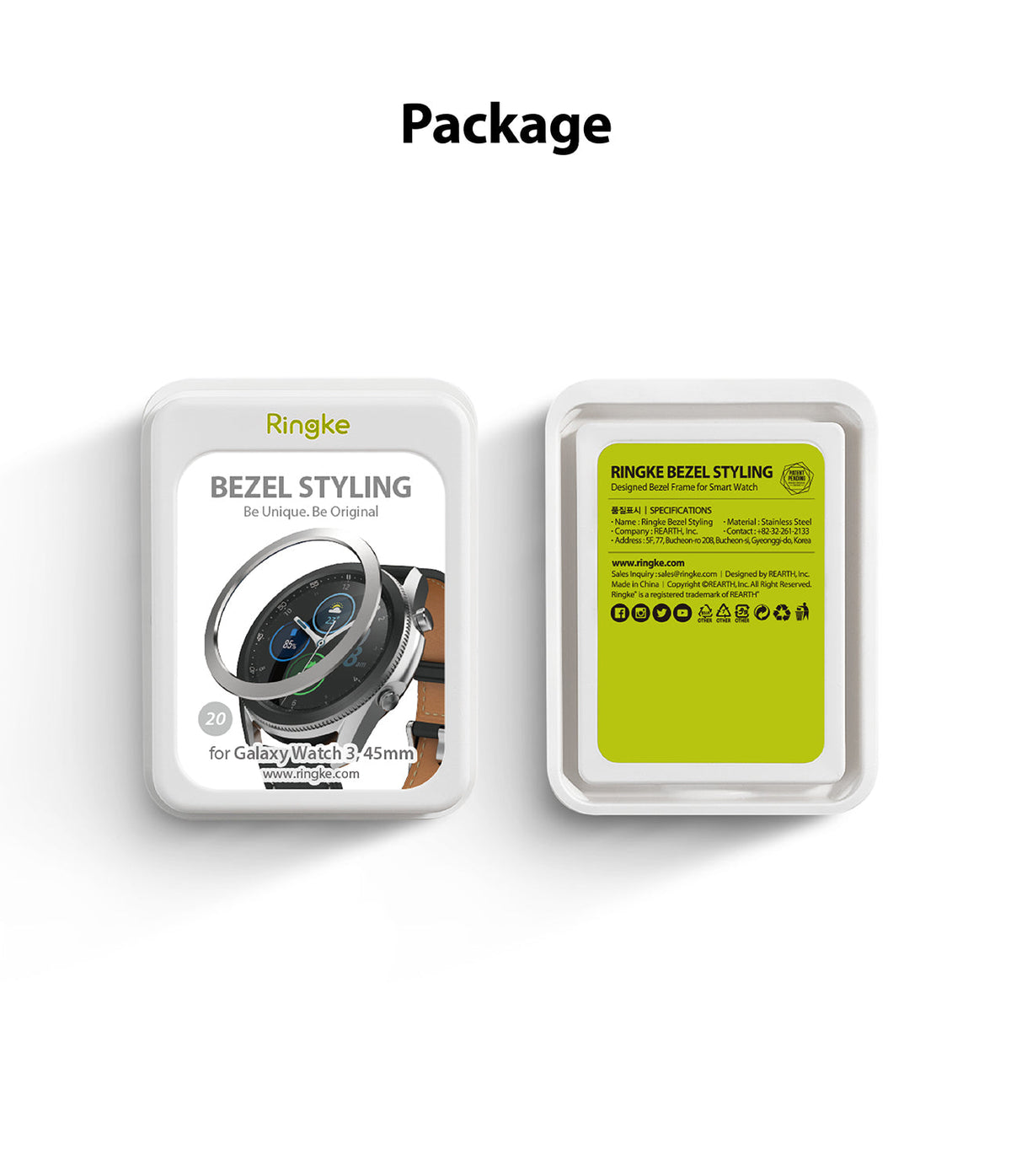 Galaxy Watch 3 (45mm) | Bezel Styling - Front and back view of Ringke Bezel Styling packaging for Galaxy Watch 3.