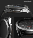 Galaxy Watch 3 (45mm) | Bezel Styling - Close-up of watch showing raised screen bezel, tailored cutouts, and engraved pattern.