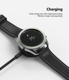Galaxy Watch 3 (45mm) | Bezel Styling - Smartwatch with silver bezel styling charging wirelessly at 75% battery.