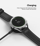 Galaxy Watch 3 (45mm) | Bezel Styling - Smartwatch with silver bezel accessory charging on a wireless dock at 75%.
