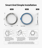 Galaxy Watch 3 (45mm) | Bezel Styling - Diagram showing front, back, and side views of a watch bezel with installation steps.