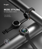 Galaxy Watch 3 (45mm) | Bezel Styling - Three Galaxy Watch 3 units with different metallic bezel covers displayed on metal bars.