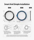 Galaxy Watch 3 (45mm) | Bezel Styling - Galaxy Watch 3 (45mm) | Bezel styling ring showing front, back, and side views with three-step installation instructions.