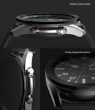 Galaxy Watch 3 (45mm) | Bezel Styling - Close-up views of the watch's raised bezel, engraved pattern, and tailored side buttons.