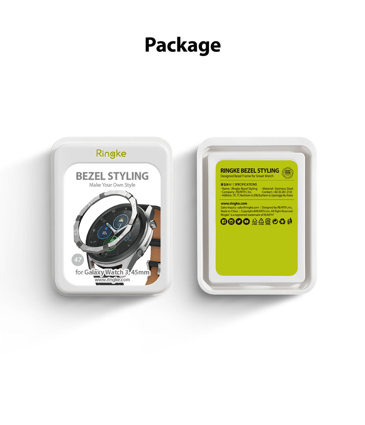 Galaxy Watch 3 (45mm) | Bezel Styling - Front and back view of Ringke bezel styling packaging for Galaxy Watch 3.