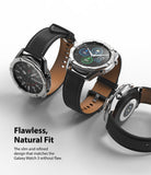 Galaxy Watch 3 (45mm) | Bezel Styling - Three views of a silver Galaxy Watch 3 with black leather straps and a metallic bezel.