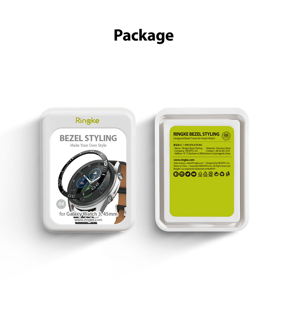 Galaxy Watch 3 (45mm) | Bezel Styling - Front and back view of Ringke bezel styling packaging for Galaxy Watch 3.