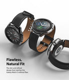 Galaxy Watch 3 (45mm) | Bezel Styling - Three views of a black Galaxy Watch 3 with leather straps and a metallic bezel.