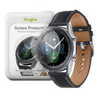 Galaxy Watch 3 45mm Screen Protector | Glass - Tempered glass screen protector hovering over a Galaxy Watch 3.