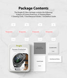 Galaxy Watch 3 45mm Screen Protector | Glass - Four circular screen protectors, cleaning wipes, cloth, and guide.