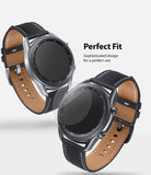 Galaxy Watch 3 45mm Screen Protector | Glass - Two Galaxy Watch 3 units with black leather straps and a glass screen protector.