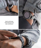 Watch Lug 20mm | Metal One Band - Smartwatch with black metal link band and silver bezel styling on a person's wrist.
