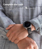Watch Lug 22mm | Metal One Band [Black] - A person wearing a black stainless steel watch band on a smartwatch.