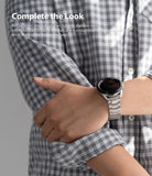Watch Lug 22mm | Metal One Band [Black] - Person wearing a silver stainless steel watch band on a smartwatch.