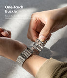 Watch Lug 22mm | Metal One Band [Black] - Hands releasing a silver metal watch band using a one-touch butterfly clasp.