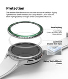 Galaxy Watch 4 Classic 42mm | Bezel Styling - Exploded view showing a green bezel ring, adhesive tape, and watch face.