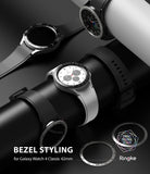 Galaxy Watch 4 Classic 42mm | Bezel Styling - Three Galaxy Watch 4 Classic smartwatches with various metallic bezel covers.